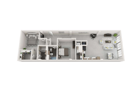 Floor plan for 2 beds, 2 baths, 1360 sqft